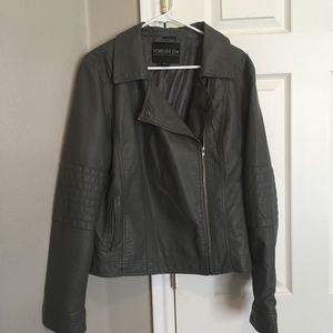 Plus Size Faux Leather Bomber Jacket